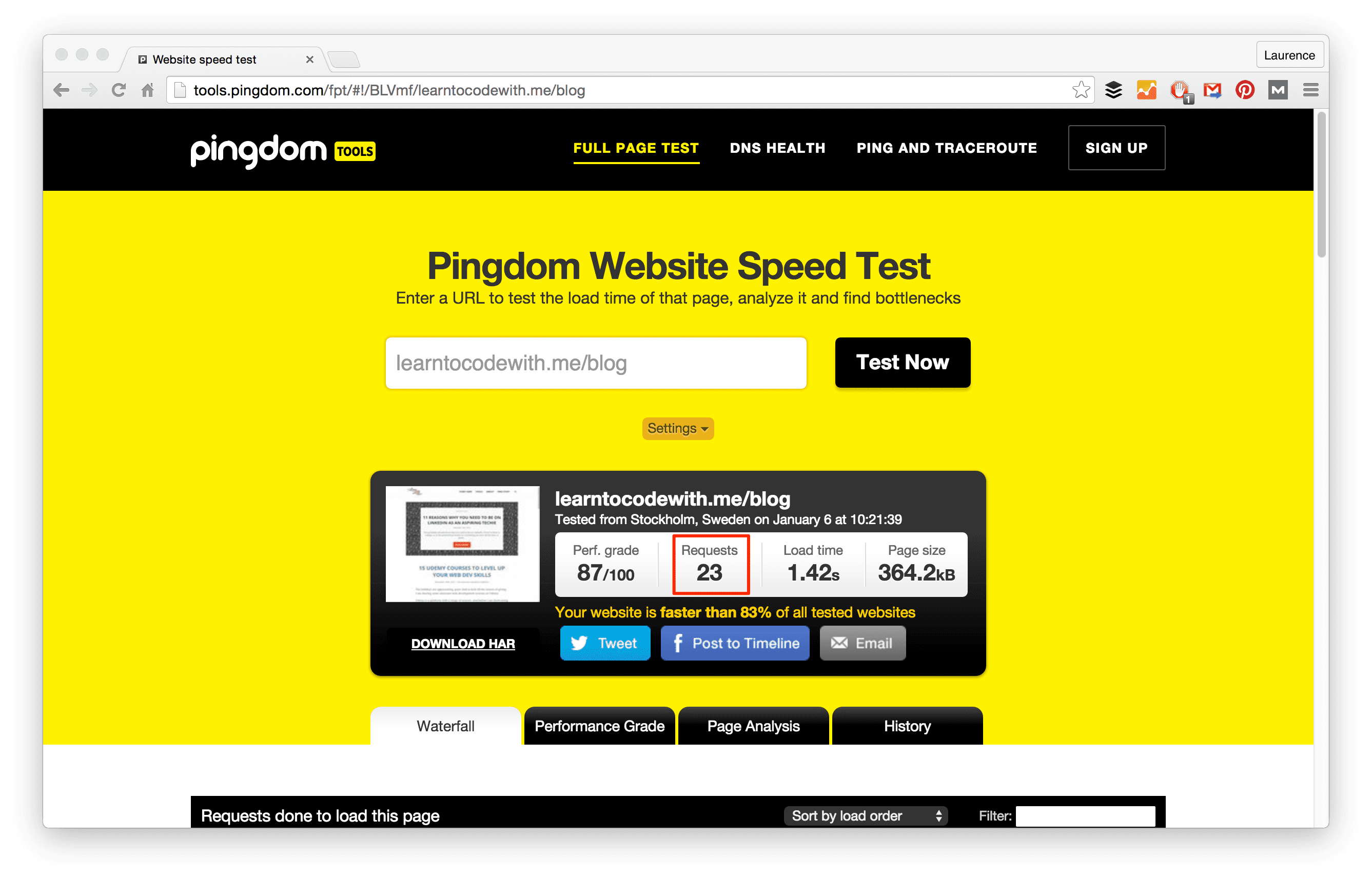 Fast load. Pingdom.