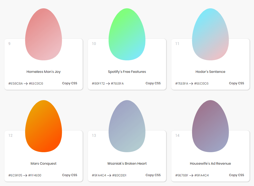 gradient html color codes