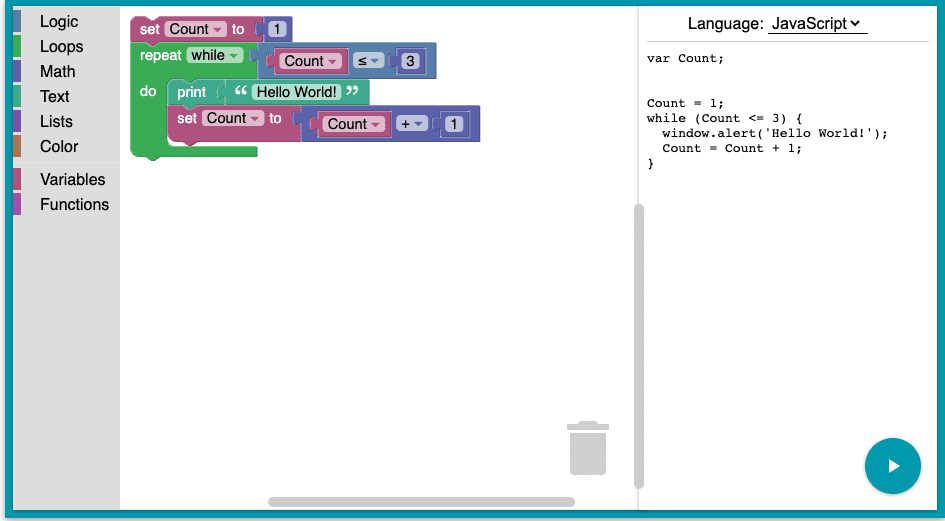 Blockly - visual programming language for kids