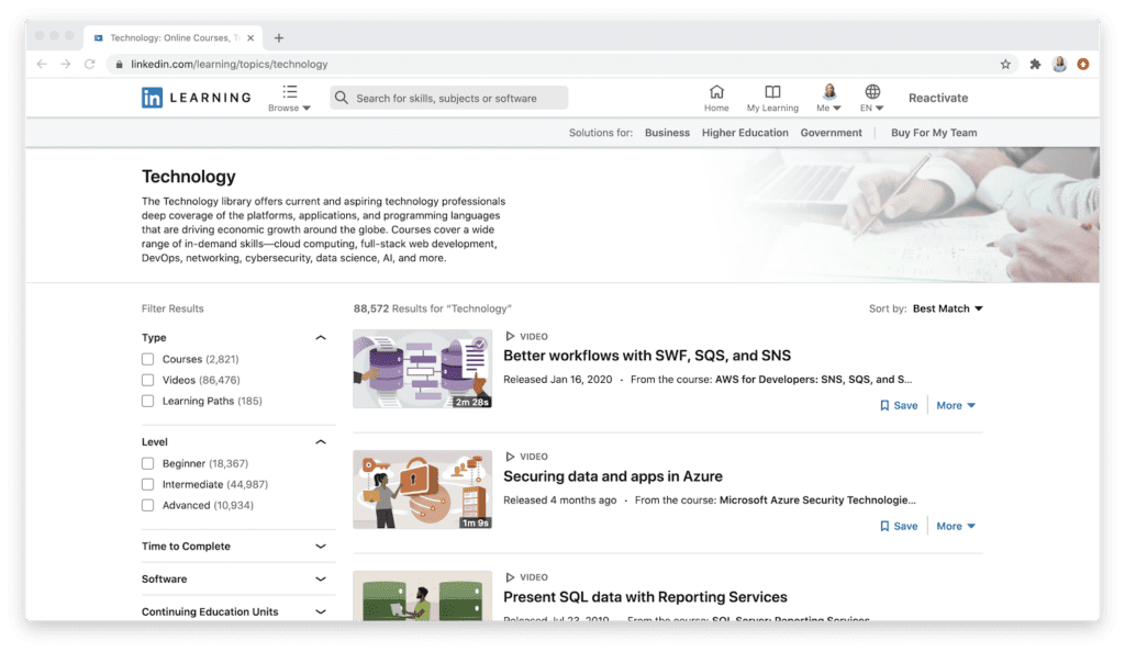 LinkedIn Learning Course Search