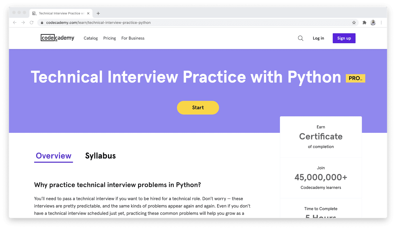 Technical Interview Practice with Python on Codecademy