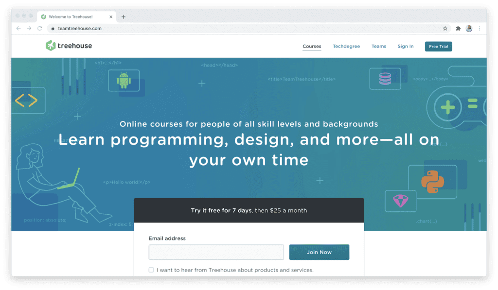 Team Treehouse homepage