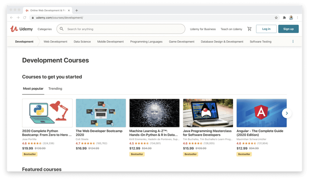 Udemy development courses