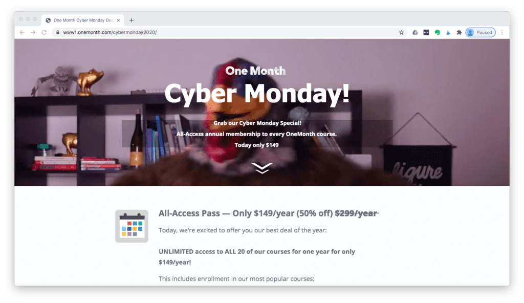 One Month Cyber Monday Deal