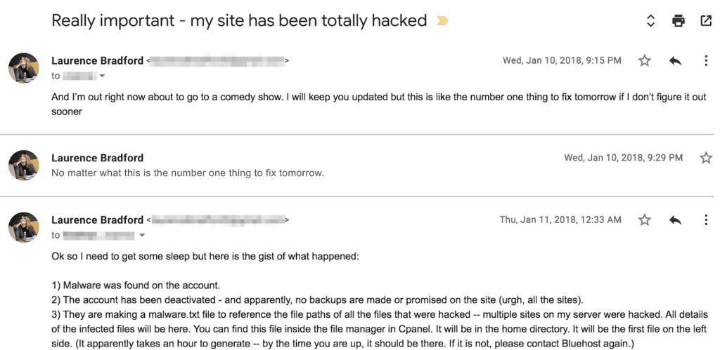 bluehost server hack email notification