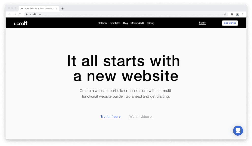 ucraft website builder homepage