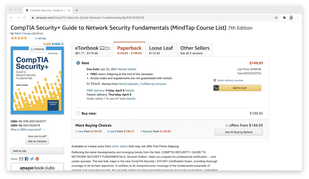 amazon comptia security+ guide book