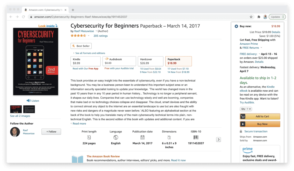 amazon cybersecurity for beginners book