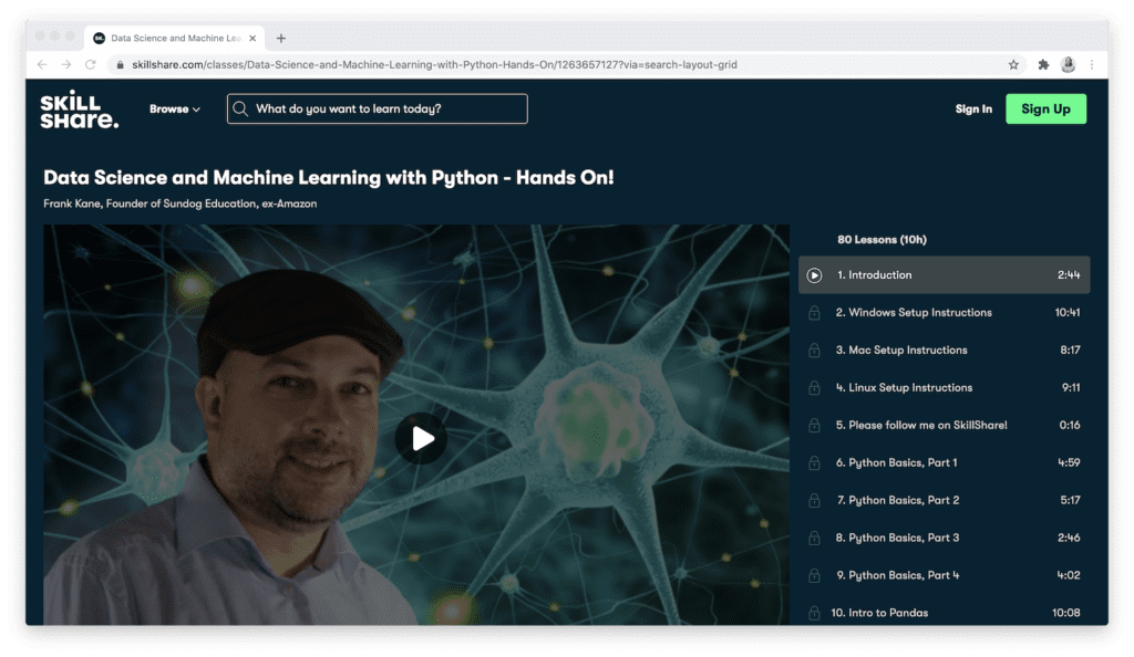 Skillshare data science machine learning course