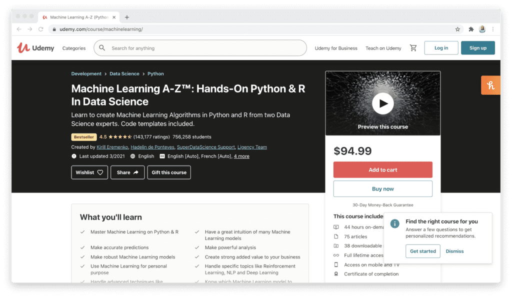 Udemy machine learning course
