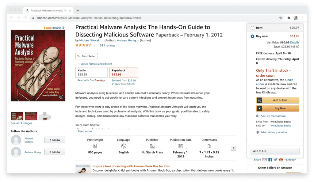 amazon practical malware analysis book