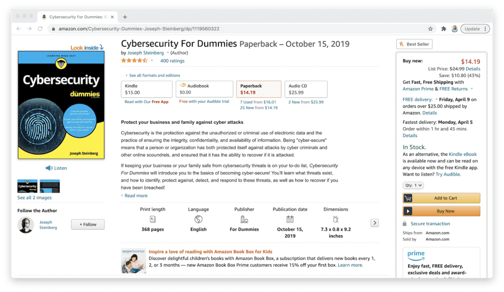 amazon cybersecurity for dummies book