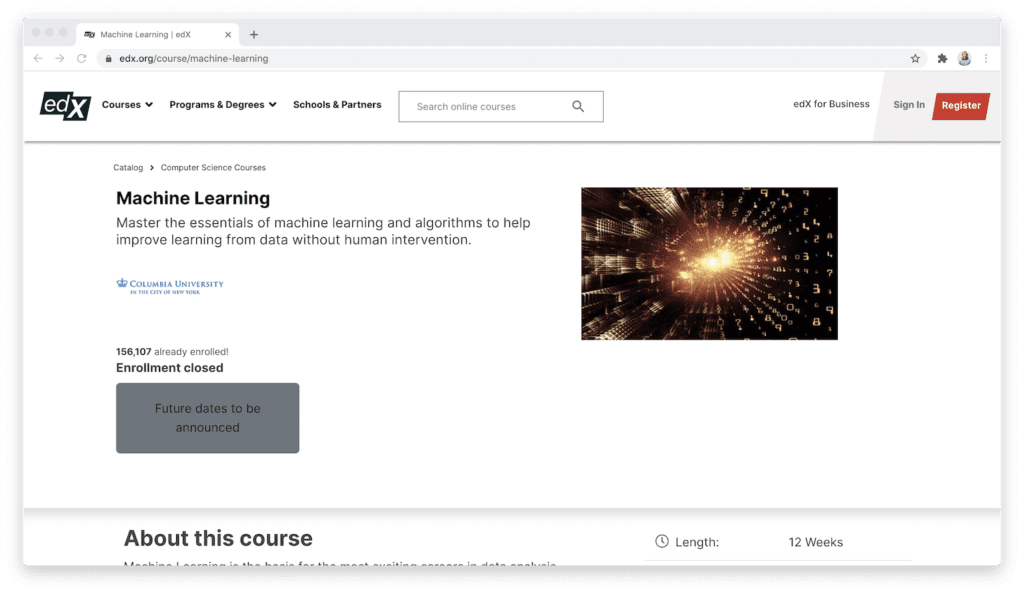 edX machine learning course via Columbia University 