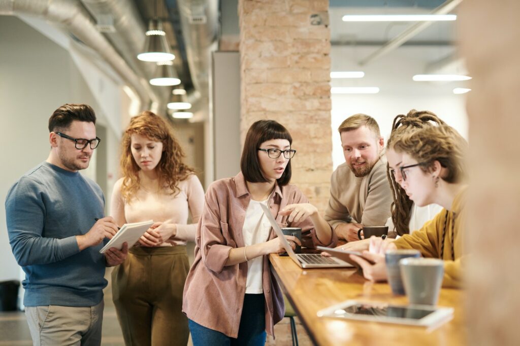 developers discussing over coffee