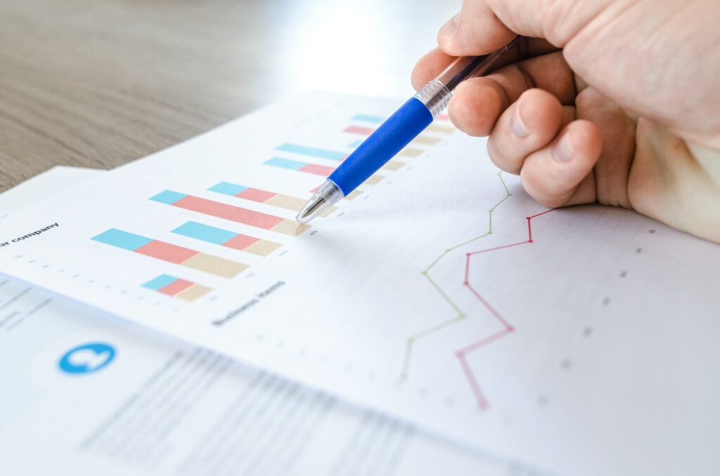 Page with bar and line graphs