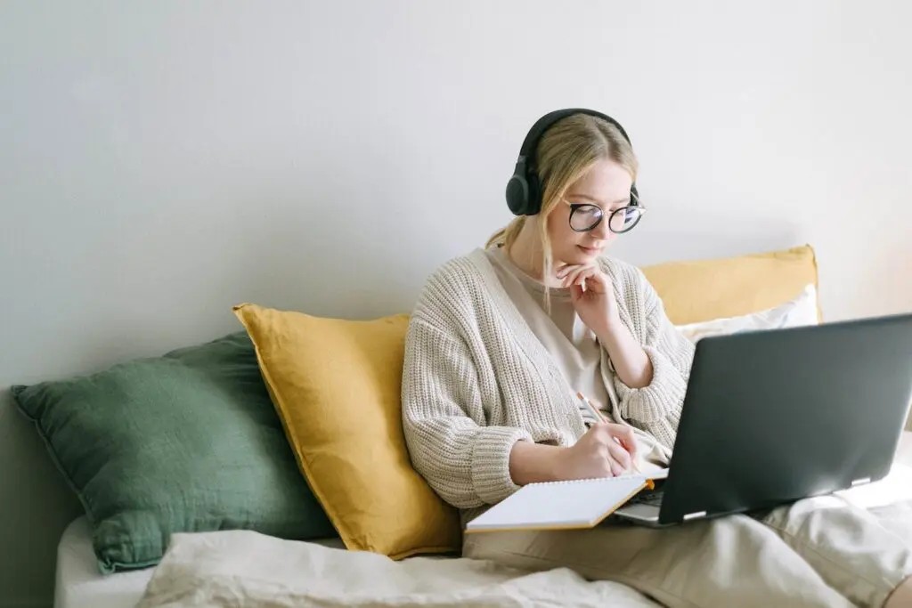 Woman learning on computer