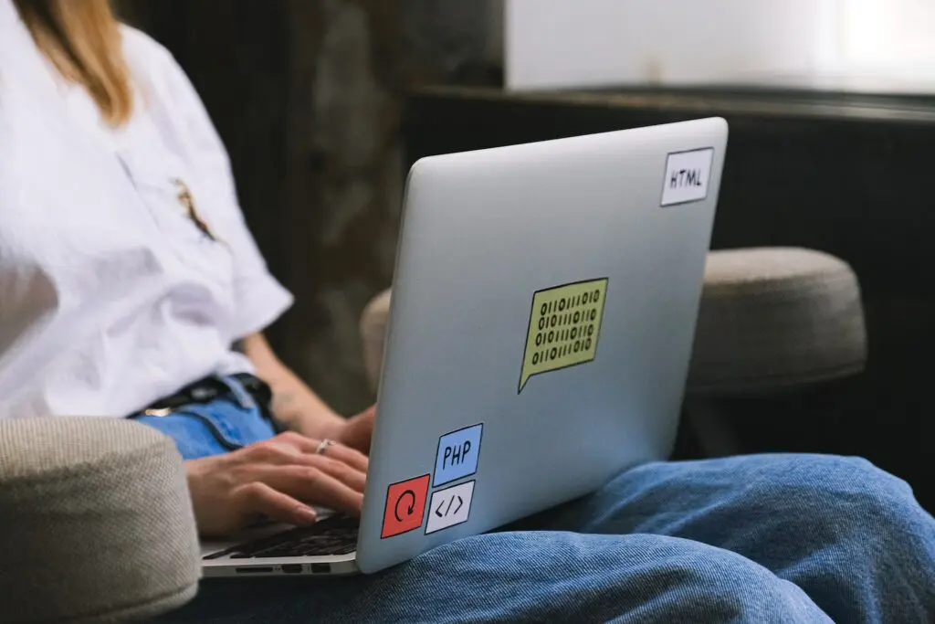 Laptop with coding stickers