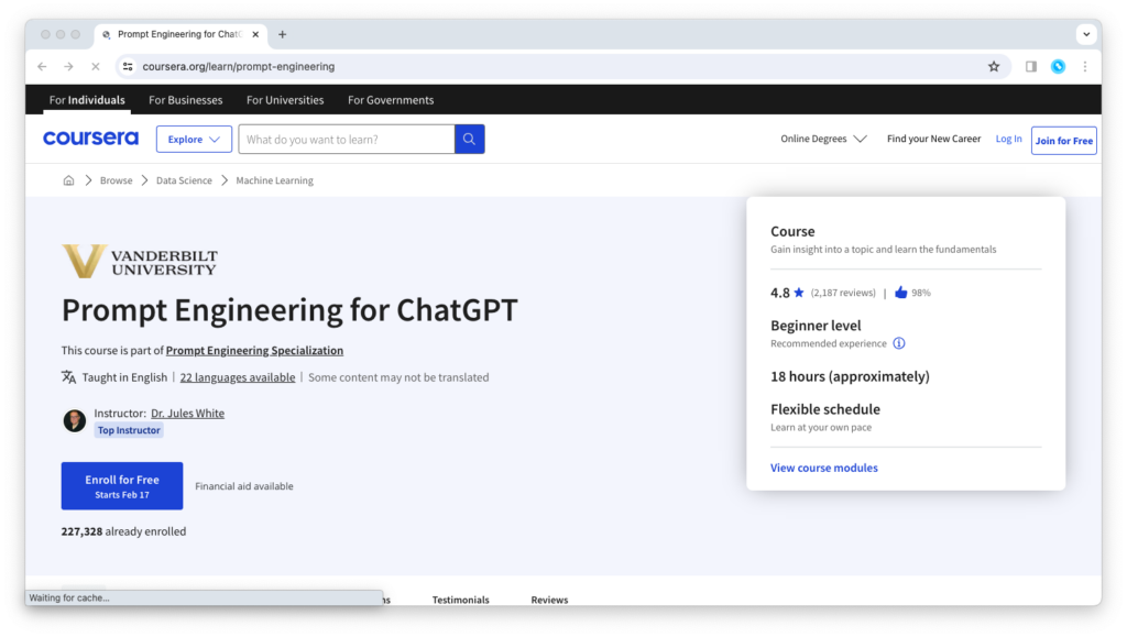 Prompt Engineering for ChatGPT on Coursera