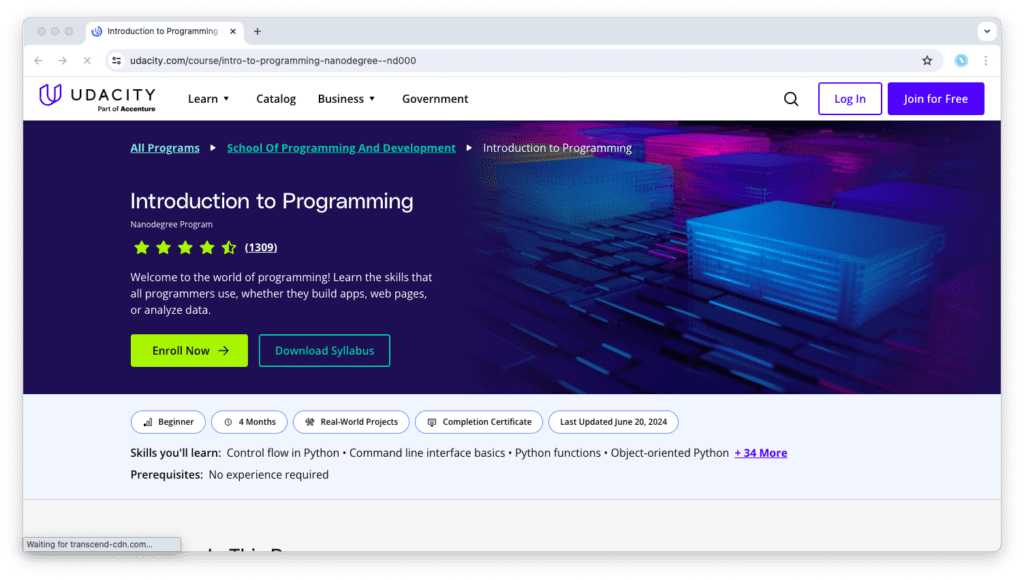 Udacity nanodegree information page