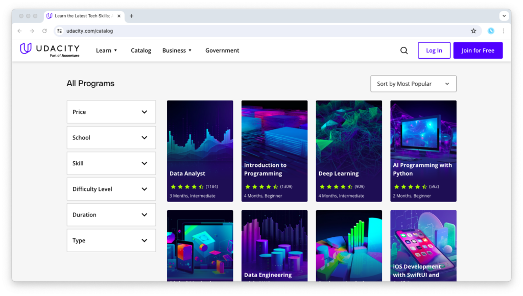 Udacity's library of courses